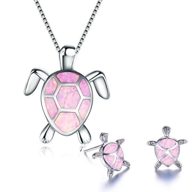 Sear Turtle Necklace + Earrings Set in Opal and Silver