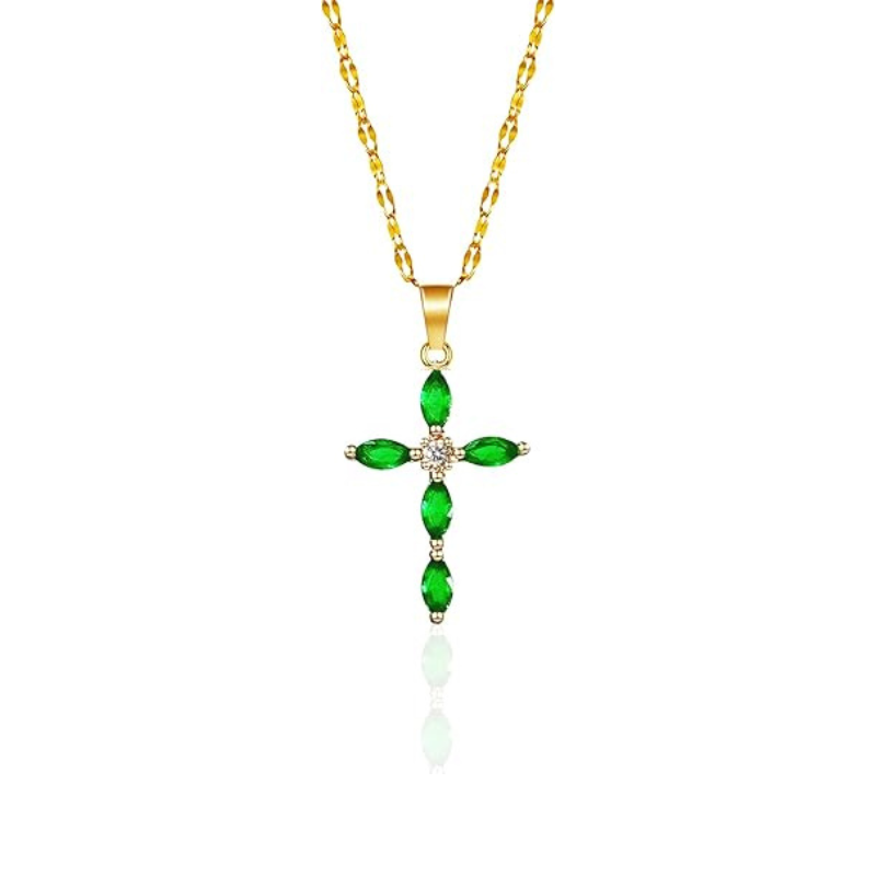 Emarald Cross Necklace | Gold